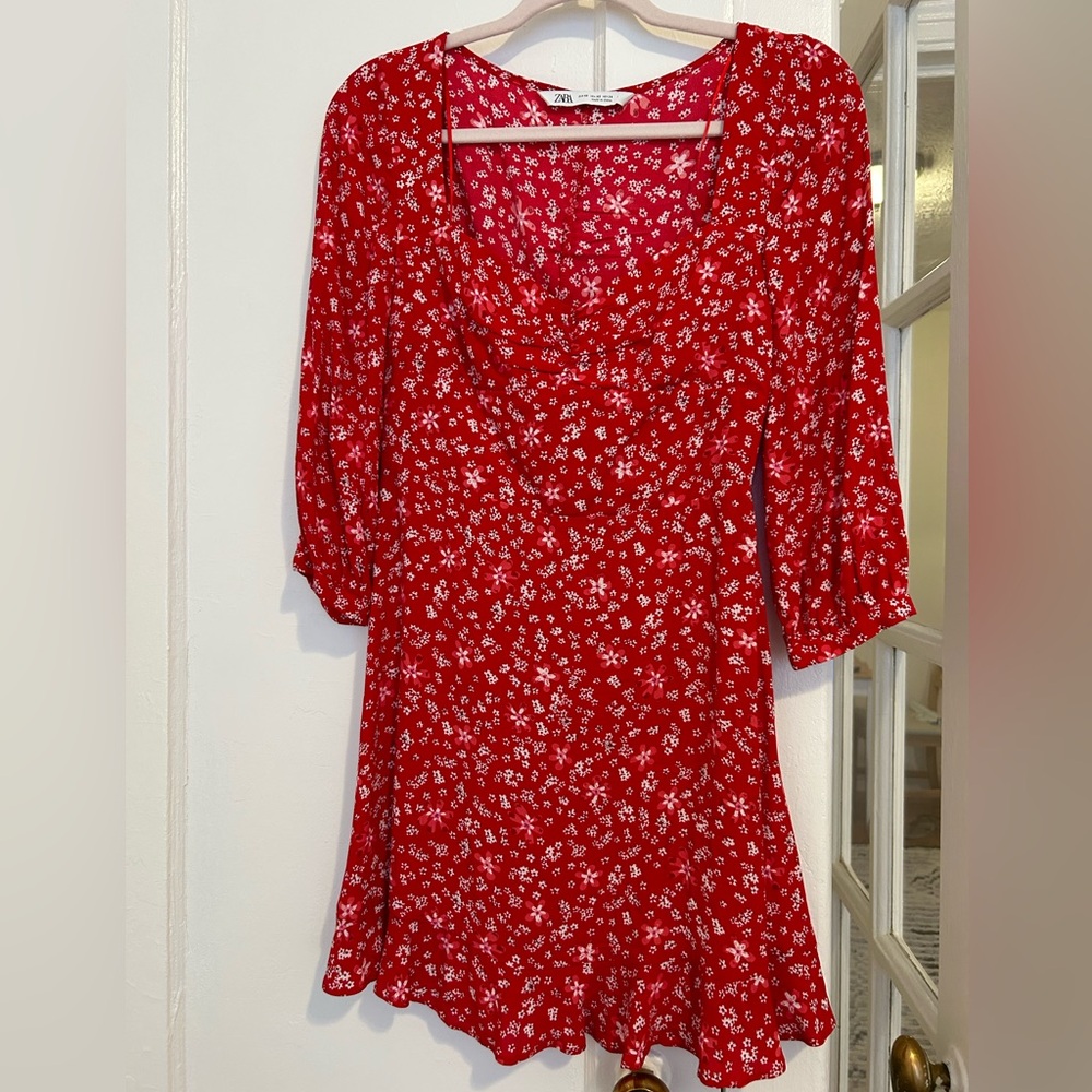 Zara Red and White Puff Sleeve Sundress